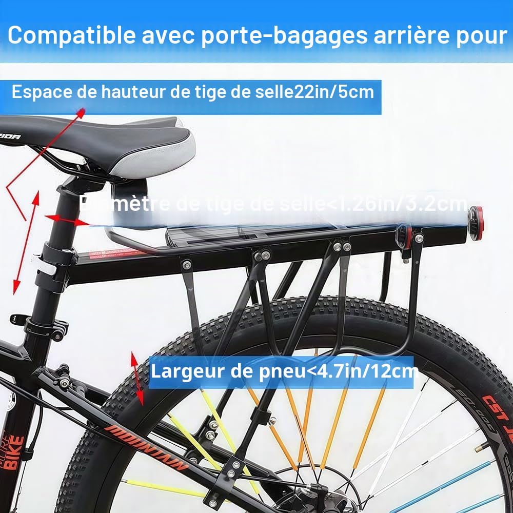 Porte-Bagages arrière pour vélo, capacité de 50 kg, avec Support réfléchissant et réglable à dégagement Rapide pour vélo de Montagne