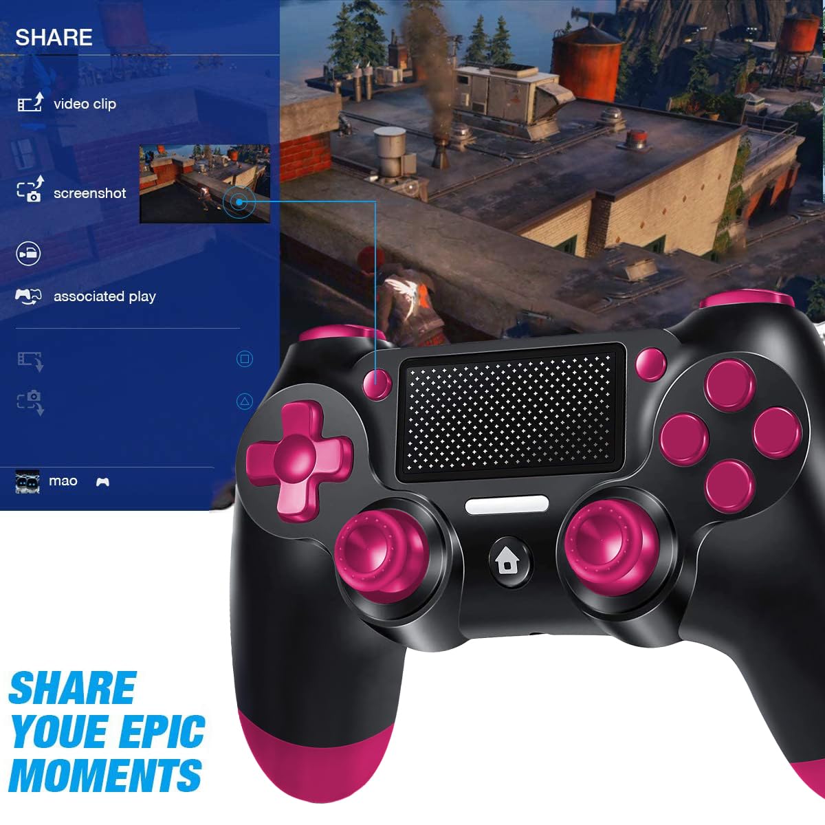Manette sans Fil pour PS4, Contrôleur sans Fil Joystick pour PS4/Slim/Pro/PC, avec Six Axes, Vibration, Prise Audio, Pavé Tactile