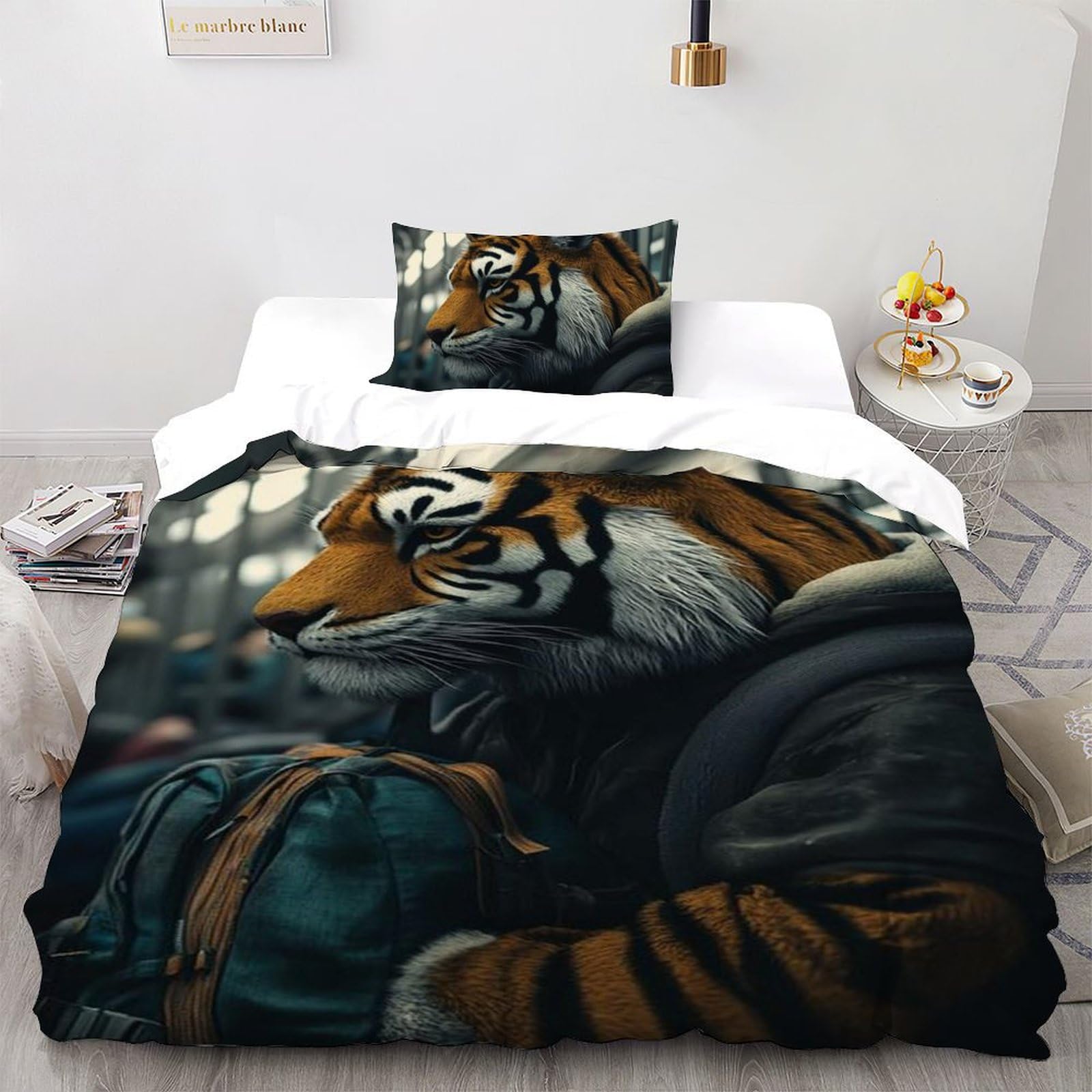 Housse de couette tigre de 135x200 cm pour décorer une chambre de fille passionnée d'animaux