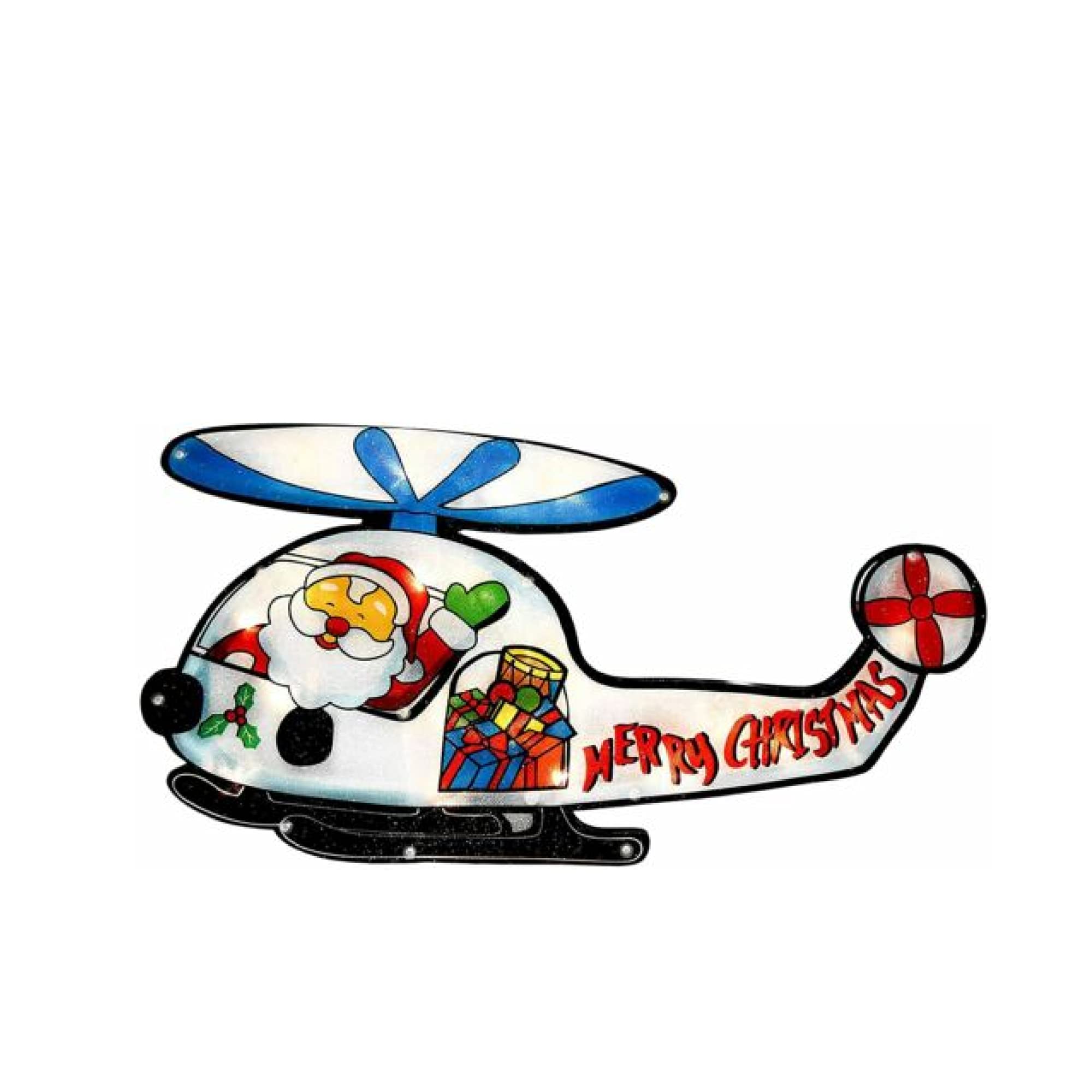 Christmas Window Silhouette Lights Festive Decoration Indoor Decor Ornaments Window Hanging Light Xmas LED Gift (Santa on Helicopter)