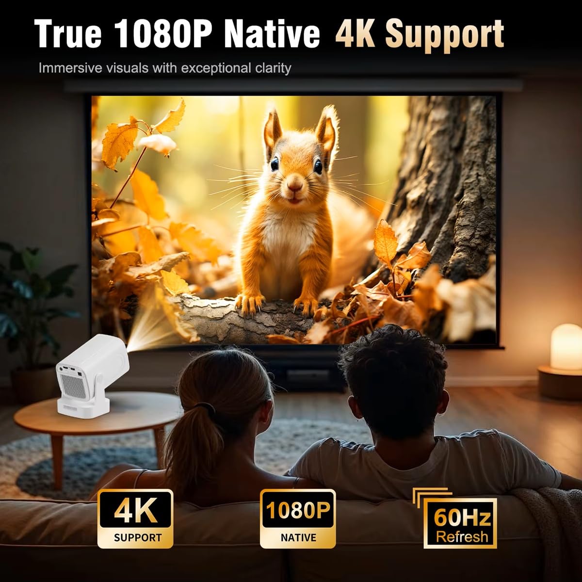 HY310 Android 14 4K projektor natywny 1080P Natywny autofokus 330ANSI Dual Wi-FI BT5.4 Air Mouse Voice Home Outdoor Film