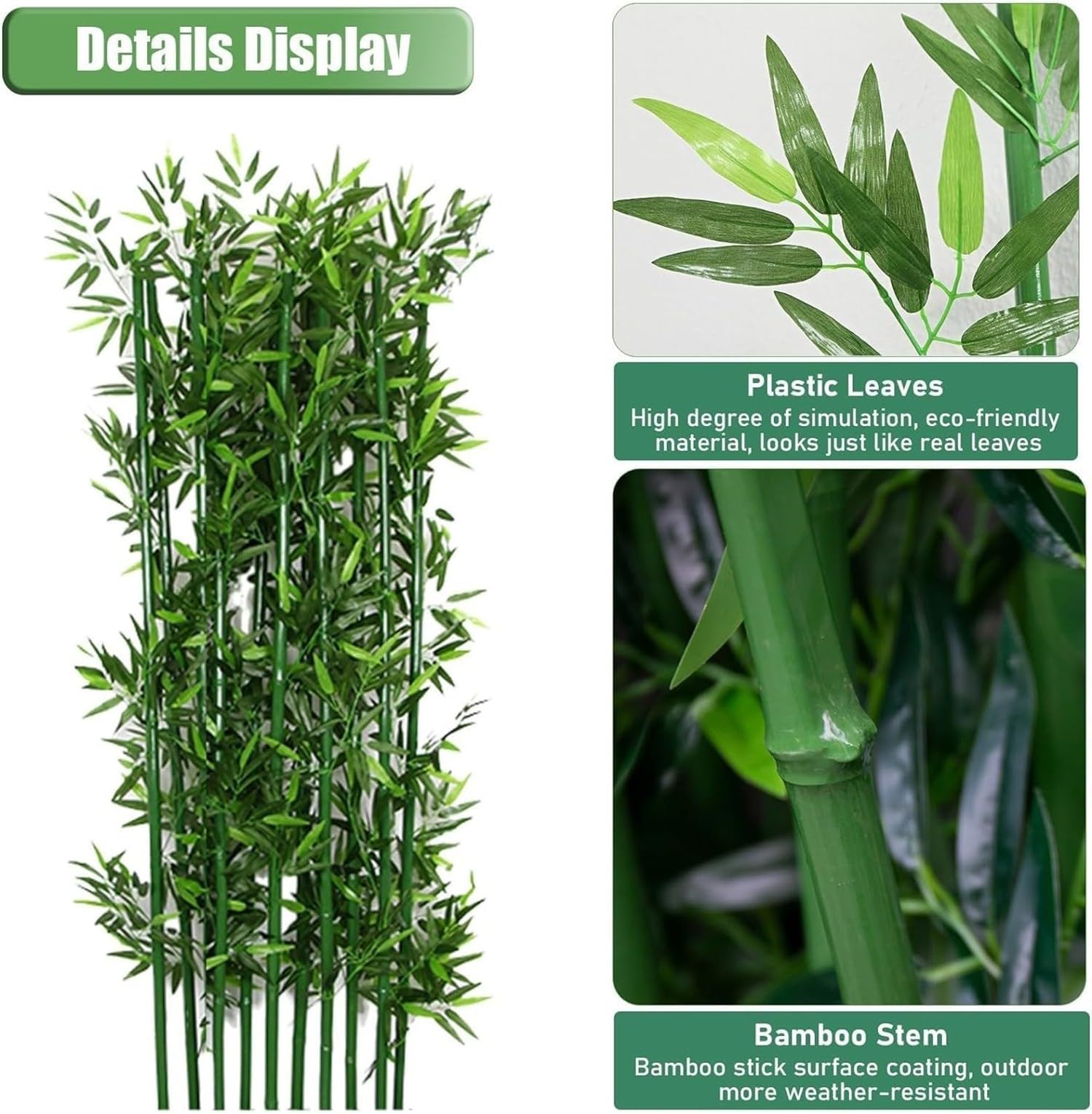 Albero di bambù artificiale per uso esterno, 1 m, pianta di bambù finto per casa e giardino, decorazione da parete verde, foglie in plastica, 5 steli recinzione in bambù.