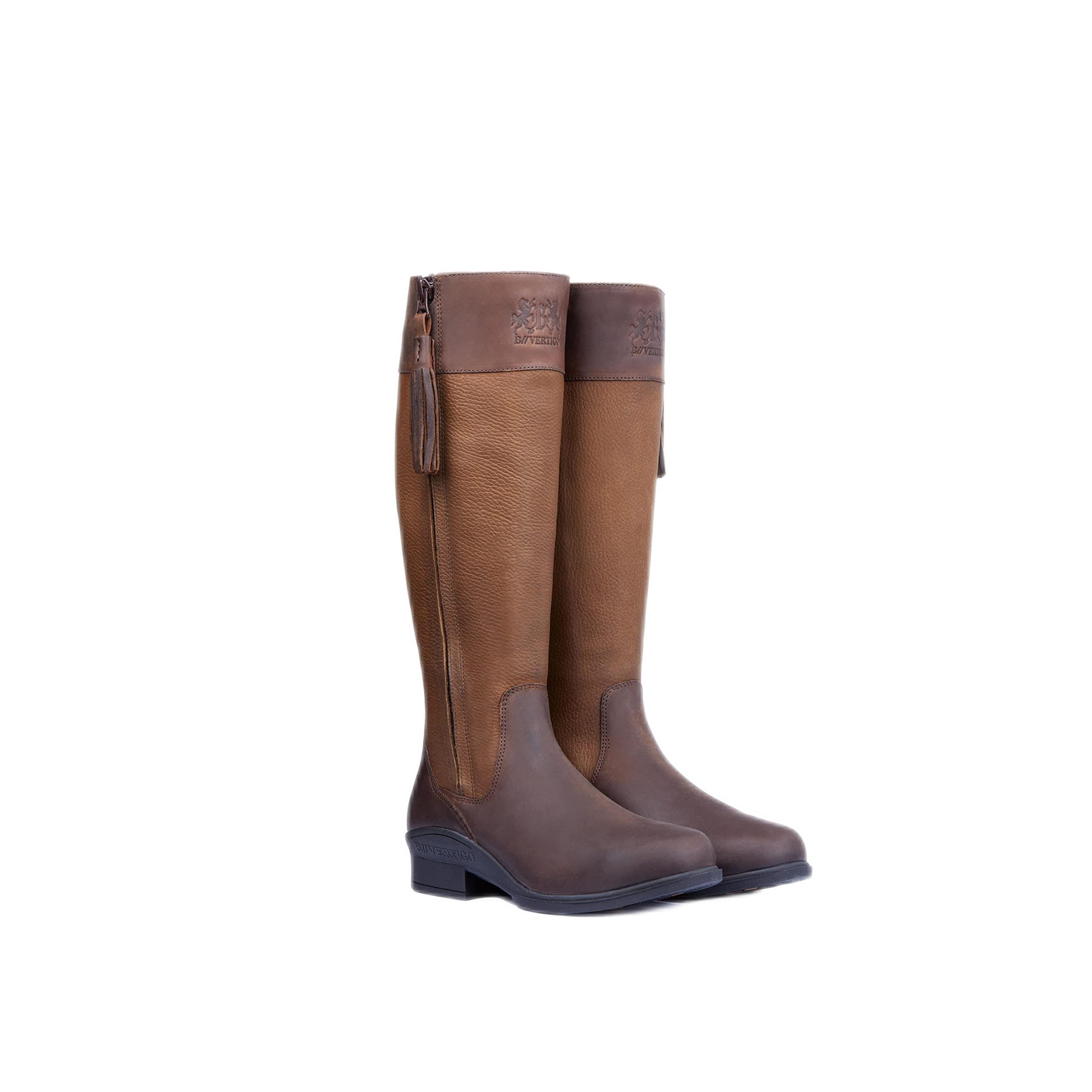 B VertigoB Vertigo Amelia Women's Rustic Style Waterproof Leather Country Tall Riding Boots with Side Zip