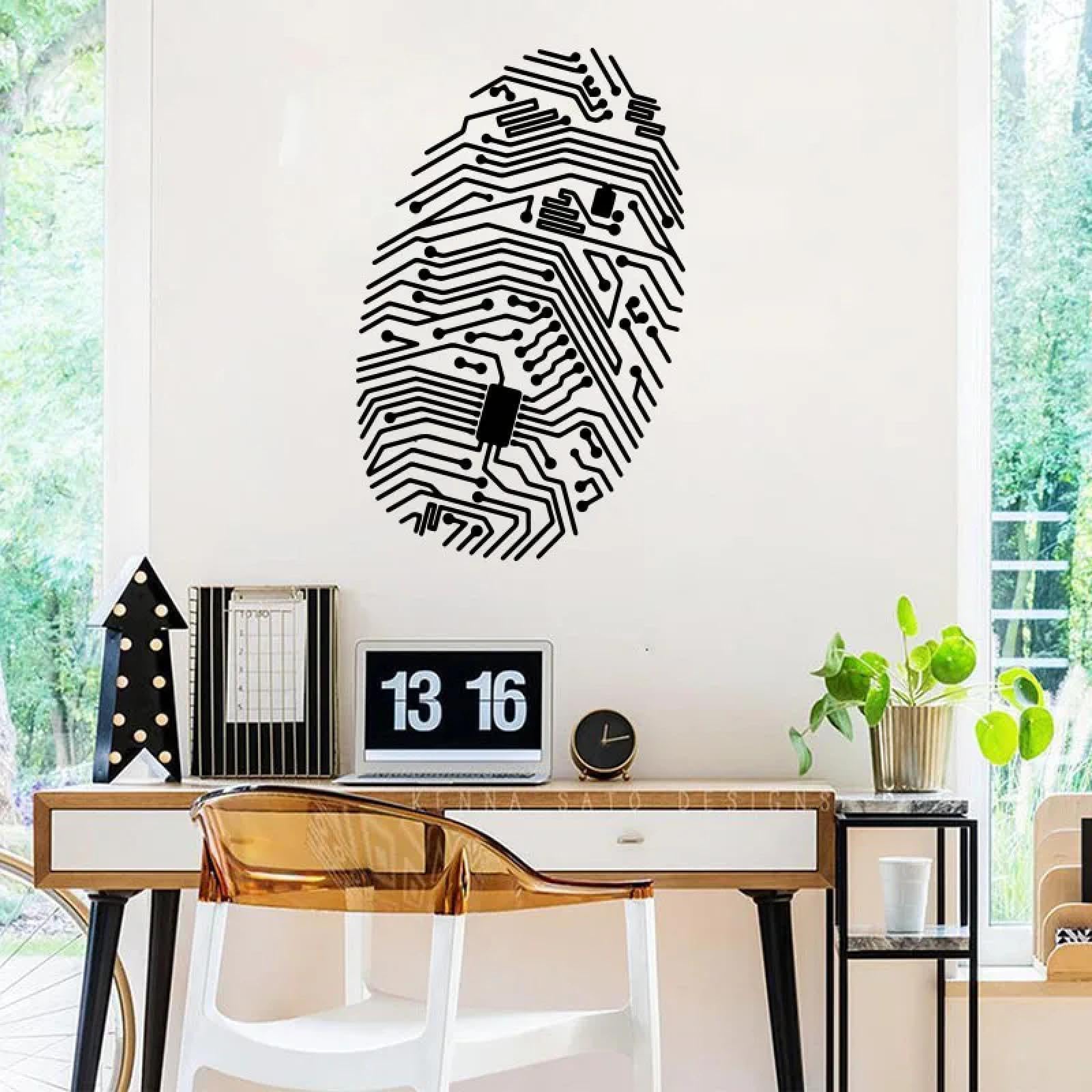 Youousi Black Geek Security It Science Wall Decals Circuit Fingerprint Chips Computer School Classroom Children's Room Playroom Art Decals