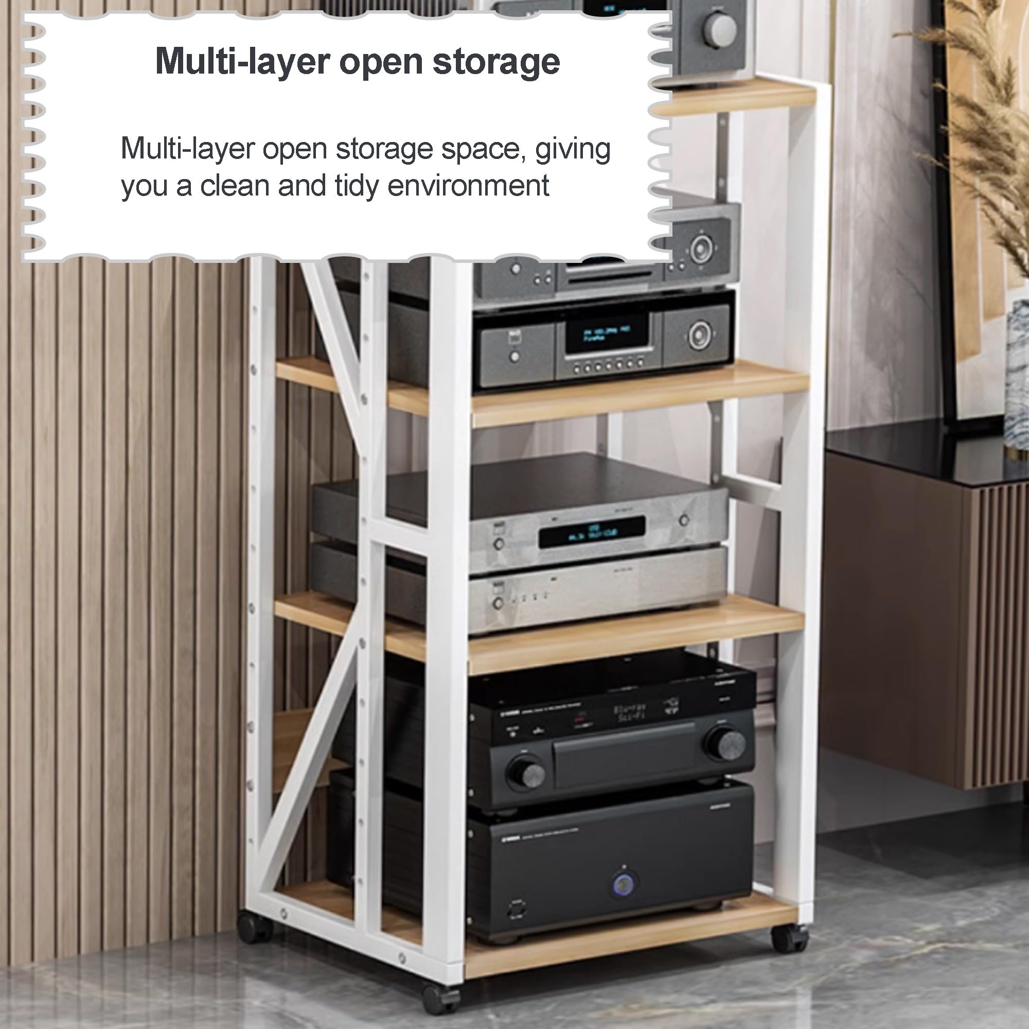 Mueble hifi, Soporte para medios audiovisuales Estanterías para audio y video Bastidores y soportes estéreo Soporte para componentes audiovisuales para la sala de grabación, la oficina y el cine(Wit,5