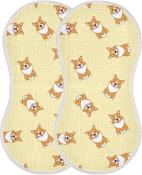 Cute Corgi Dog Pattern Muslin Burp Cloths for Baby 2 Pack Soft 100% Cotton Baby Washcloths Bibs for Boy Girl