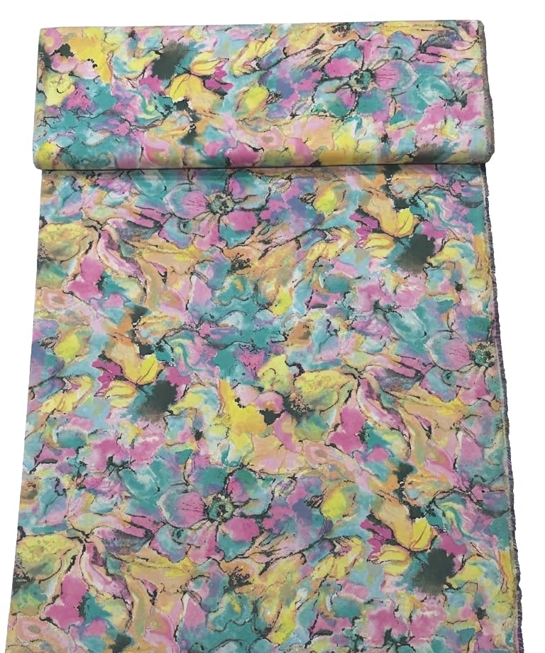 Poly Crepe Silk Printed Fabric by the Metre, Multicolour, Floral, Paisley Patterns, 44 Inch Width, for Salwar Kameez, Gown, Kaftan (01-Multi Color)-image-34