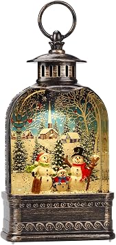 11 Inch Snow Globe Christmas Decorations Snowman, Light Up Christmas Snow Globes Lantern Musical 6H Timer Glitter Village Snowman Snow Globe Christmas Decor