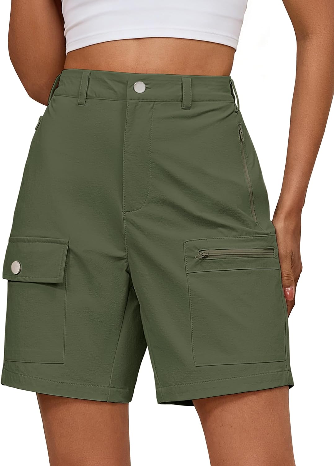 luvamia Hiking Shorts for Women Cargo Lightweight Water Resistant Elastic Waist Golf Casual Summer 7 Inch Inseam Shorts