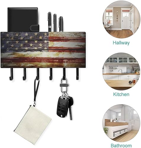 Miniatura 4 de Perchas de madera para llaves con 6 ganchos grandes montados en la pared para entrada