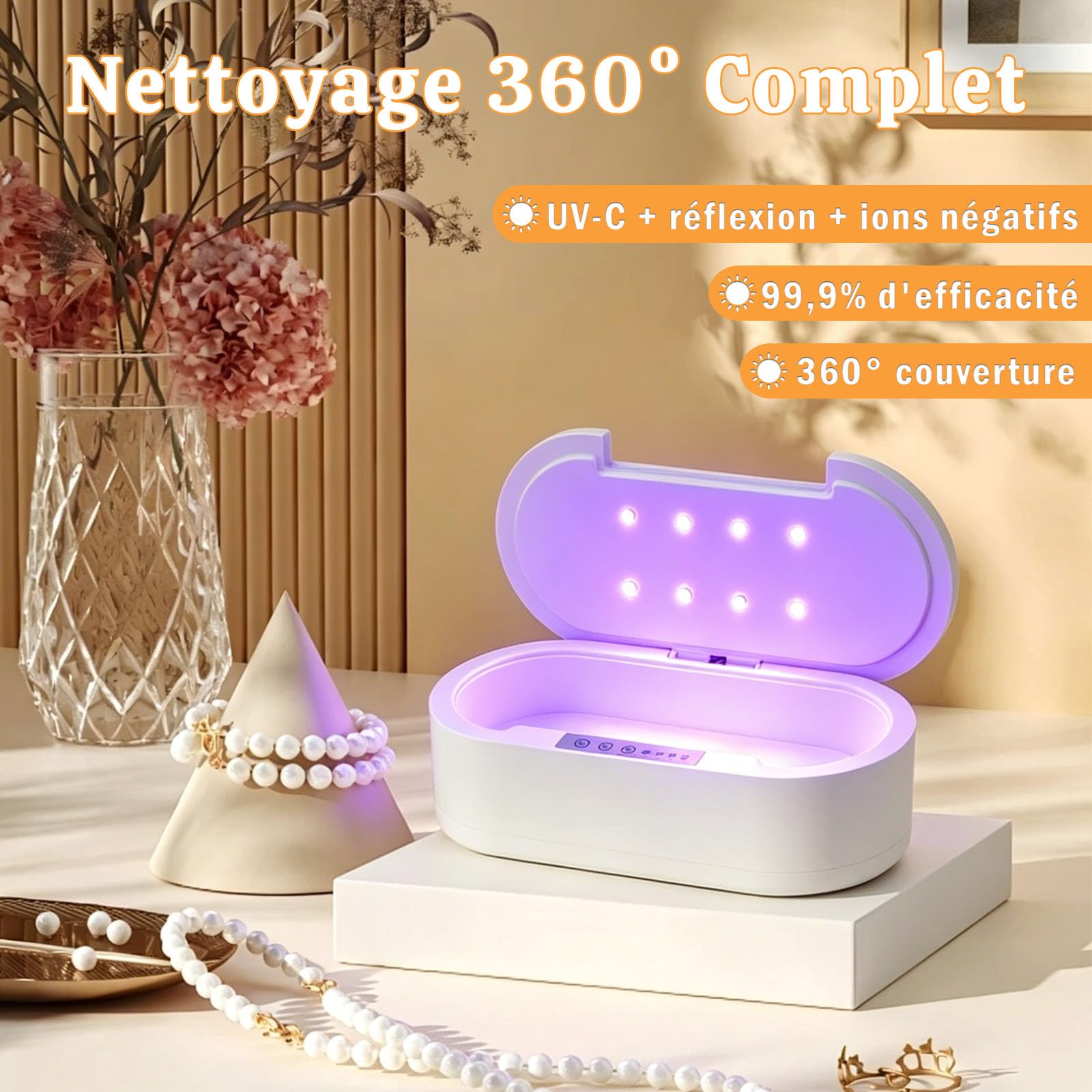 Stérilisateur UV Outils Ongles avec Aromathérapie, Désinfection 99.9% en 5 Minutes, Alerte Vocale, Lampe UV-C 260nm, Boîte Stérilisation pour Salon Manucure Maison