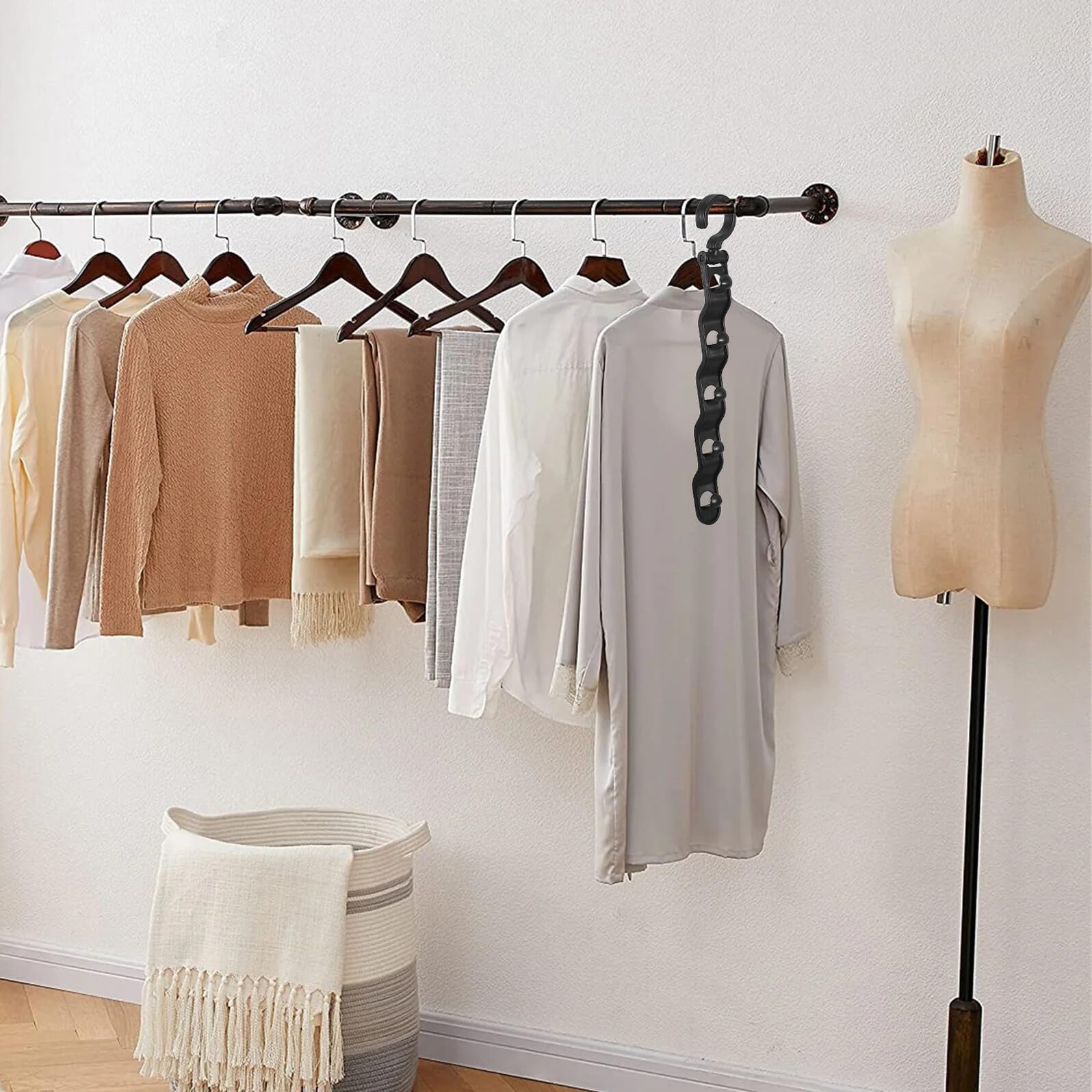 Gancio Multi-livello per Grucce, 20 Pezzi Nero, 5 Strati | Organizzatore Verticale, Layout Regolabile, Plastica, Camera da Letto e Armadi Dormitorio