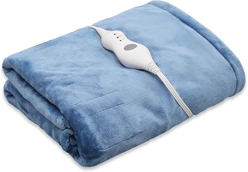 mollie Soft Flannel Heated Throw Blanket 45" x 60" 3 Heat Settings & 4 Hours Electric Blanket Machine-Washable Heated Blanket with Auto-Off Fast Heating Electric Heating Blanket, Sky Blue