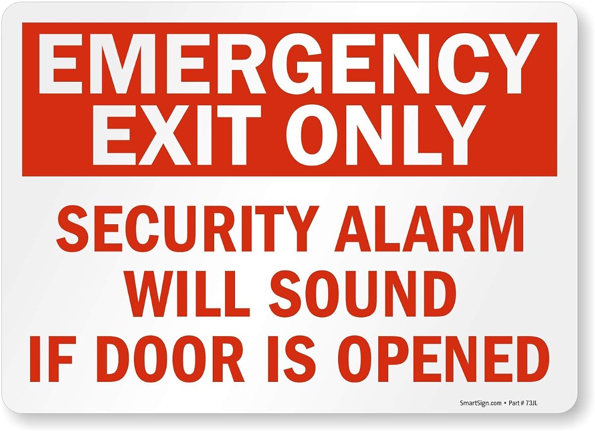 SmartSign-S-1506-EU "Emergency Exit Only - Security Alarm Will Sound If Door Is Opened" Label | 10" x 14" Laminated Vinyl