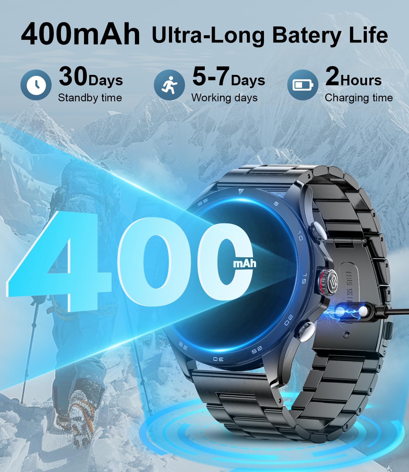 LIGE 1.43” AMOLED Smartwatch Uomo,Orologio Smartwatch con Chiamata Bluetooth/400mAh/Cardiofrequenzimetro SpO2/100+ Modalità Sportive,IP68 Impermeabile Smartwatch per Android iOS