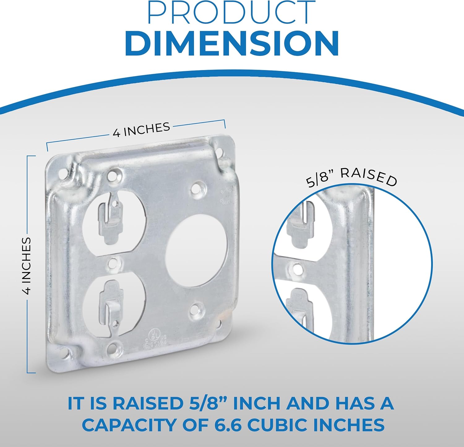 OHLECTRIC 4-inch Square Exposed Work Cover 1 Duplex Receptacle and 15A 1.406"– Made from Galvanized steel, 5/8” Raised Electrical Exposed Cover (2-Pack)