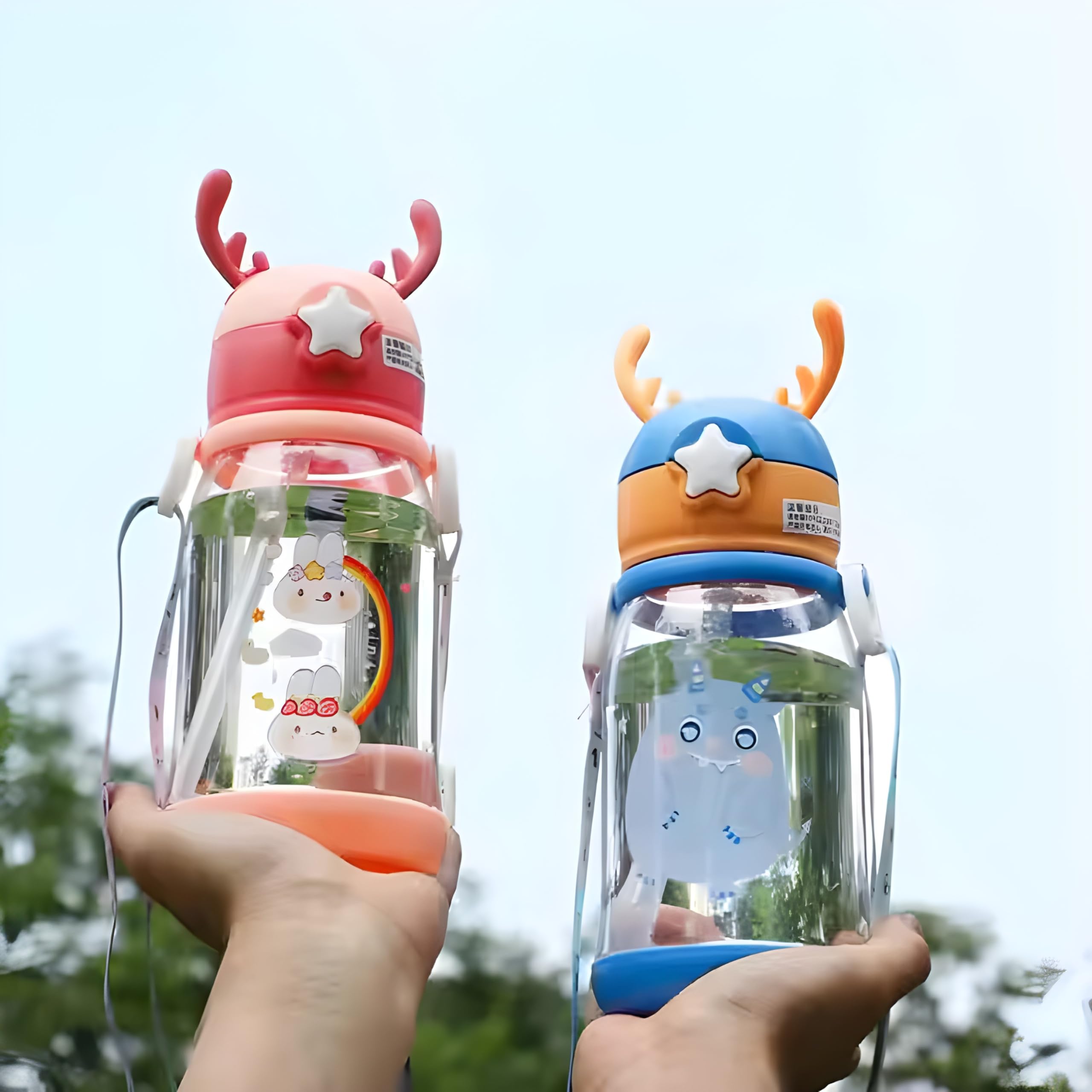 ToYooZe JHBK Cartoon Water Bottle with Straw for Kids, Cartoon Design Plastic Water Bottle, Cartoon water bottle for school kids, Water bottle for school kids (deer bottle) 4