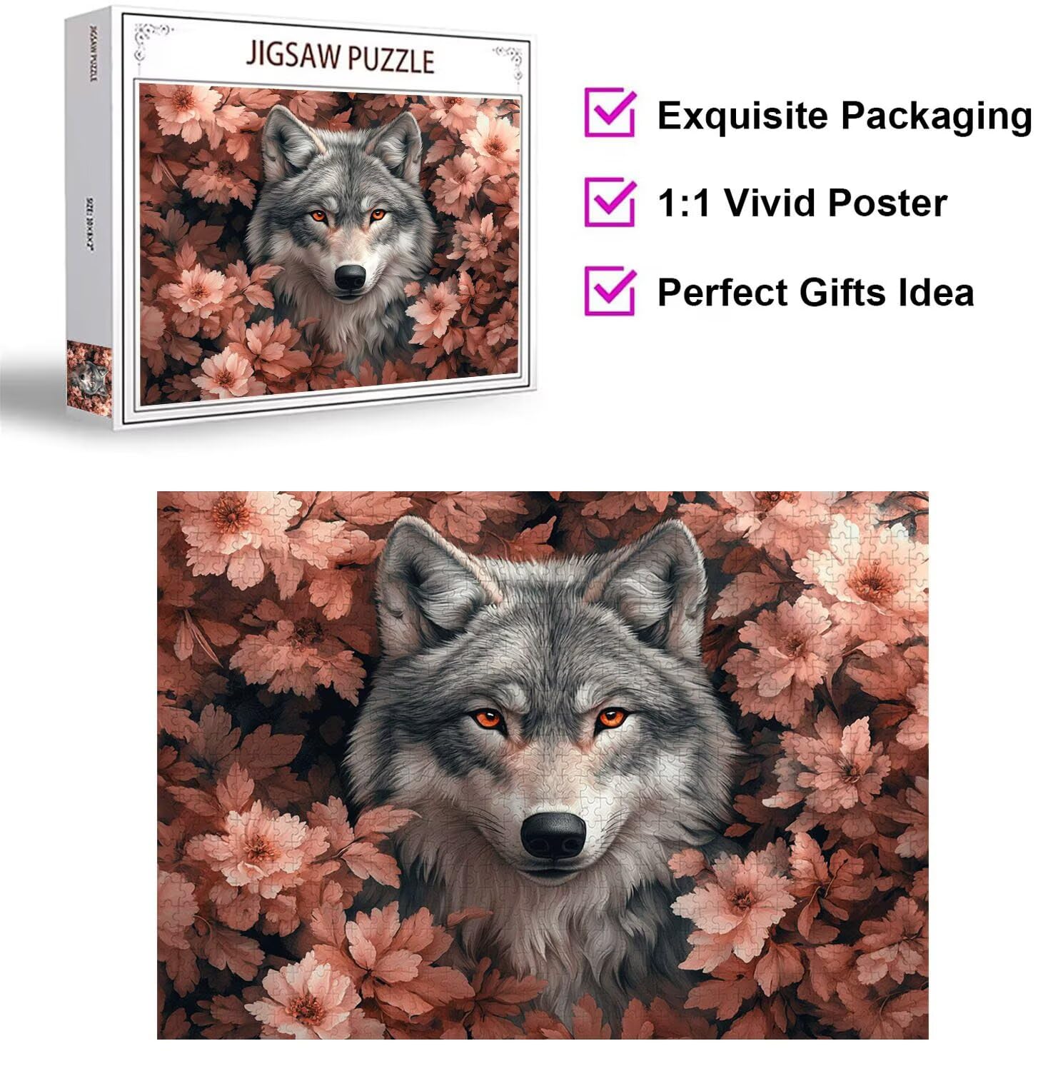 Puzzle 3000 sztuk Wilk Trudne Drewniane Puzzle n-398 | Niemożliwe wyzwanie, inteligentna gra zręcznościowa, gry logiczne dla całej rodziny, pomysł na prezent, roślina