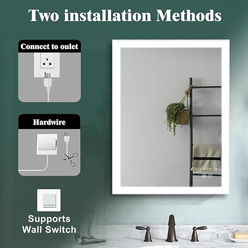 Miniatura 3 de Espejo de baño LED de 24 x 32 pulgadas, espejo retroiluminado para montar en la pared, espejo de maquillaje antivaho con luz regulable brillo LED
