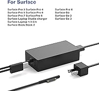 Vista 6 de Cargador Surface Pro de 65 W para Microsoft Surface Pro 10,9,8,7+,7,6,5,4,3 X, Windows Surface Laptop 1,2,3,4,5,6, Surface Go Tablet Surface Book