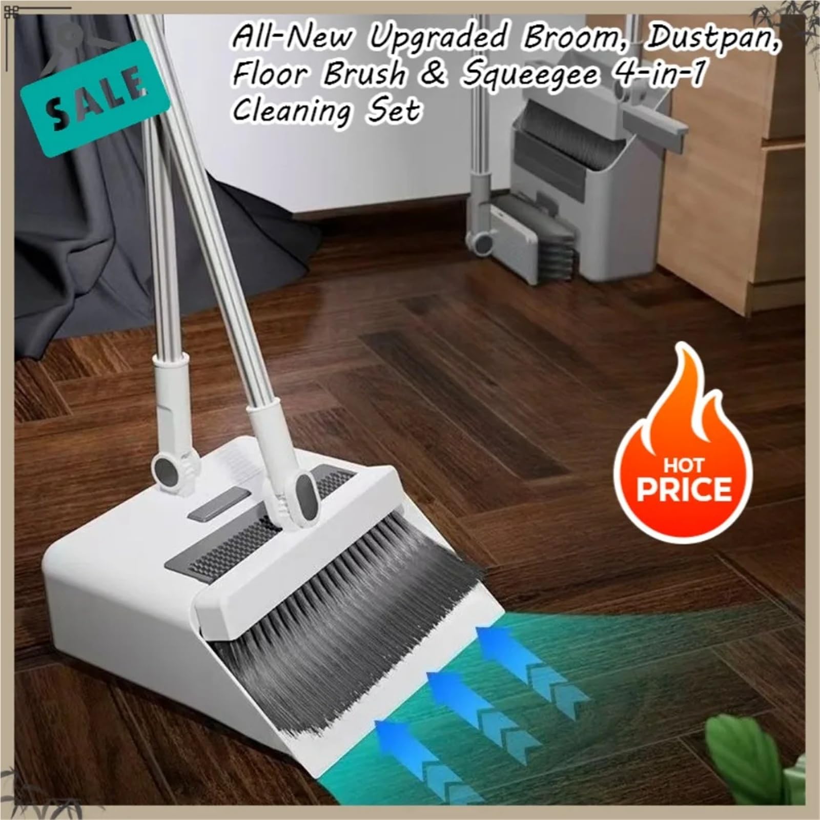 Juego De Escoba Y Recogedor Juego de Escoba y recogedor 4 en 1 Doble Uso for el hogar la Oficina con Cepillo Piso escobilla Goma Oculta for Limpieza Vidrio Grasa(Gray)