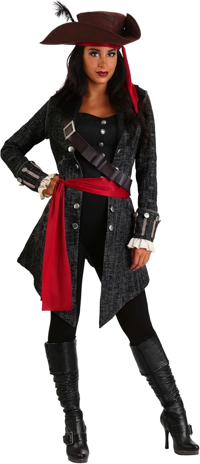Women's Fearless Pirate Costume, Pirate Buccaneer Outfit with Hat for Halloween, Cosplay, & Themed Parties