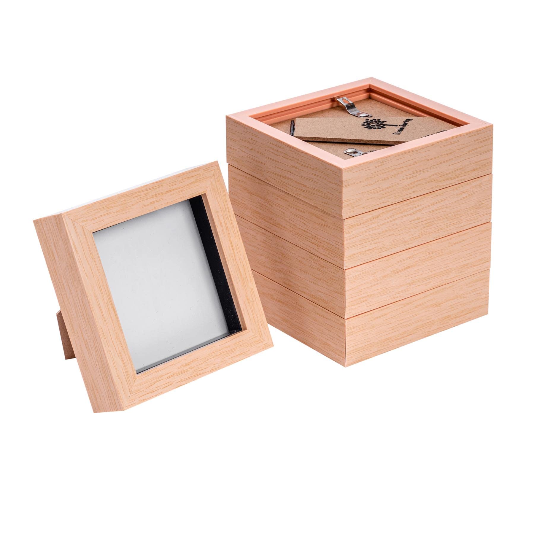 Nicola Spring 3D Shadow Box Photo Frames - 4 x 4 (10 x 10cm) - Pack of 5 - Light Wood 3D Photo Frame Picture Frame Box Small Square Display Case for Crafts, Keepsakes, Wedding, Graduation — image 1