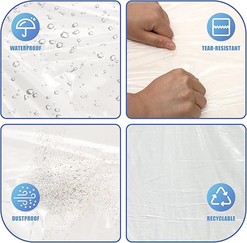 Miniatura 4 de Paquete de 5 paños de plástico de 0.8 mil para pintar láminas de plástico de 9 pies x 12 pies, impermeable, cubierta de piso de plástico para