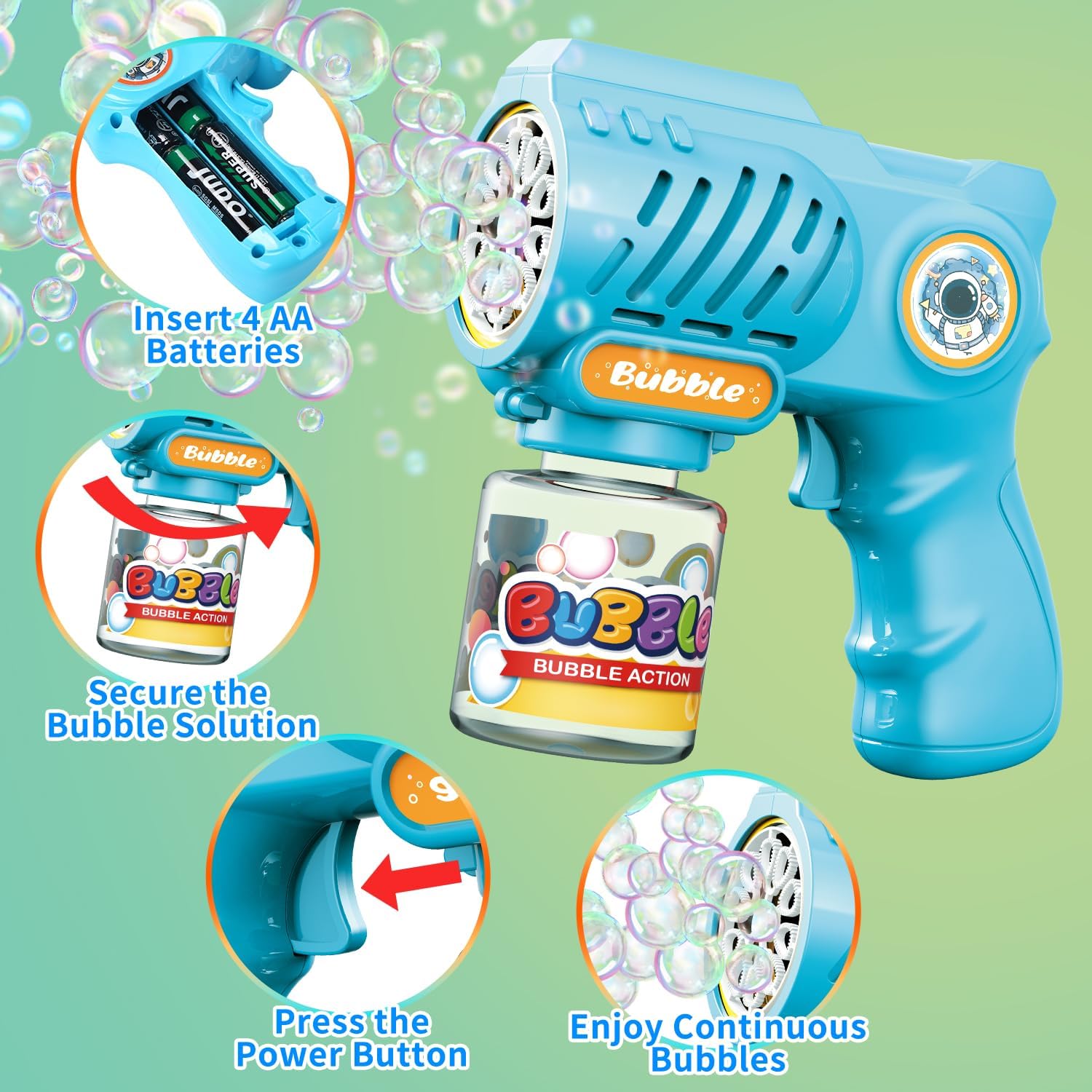 EagleStone Toys for 3+ Year Old Boys Girls, 2 Pack Bubble Gun Machine with Bubble Solution, Outdoor Toy for Kids Ages 4-8,Kids Toys for Ages 3-4 4-6 5-7, Birthday Gifts for 3 4 5 6 7 8 Year Old Boys - Image 6