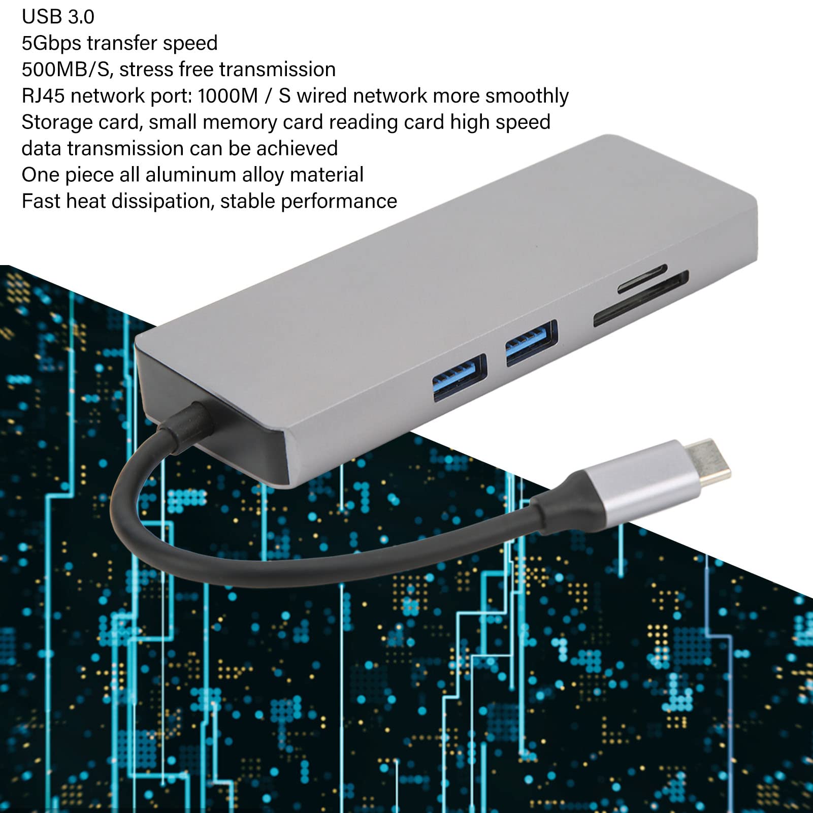 Pilipane Concentrateur USB C,Concentrateur USB, Adaptateur USB, Adaptateur De Concentrateur D'interface Multimédia 8 en 1 Type C vers VGA HD PD Concentrateur USB3.0 à Charge Rapide