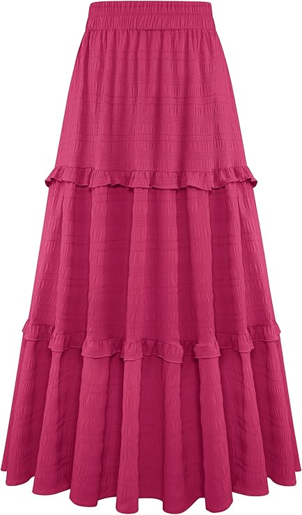 Gracyoga Maxi Skirts for Women Casual Elegant High Waisted A Line Flowy Ruffle Tiered Long Skirt with Pockets