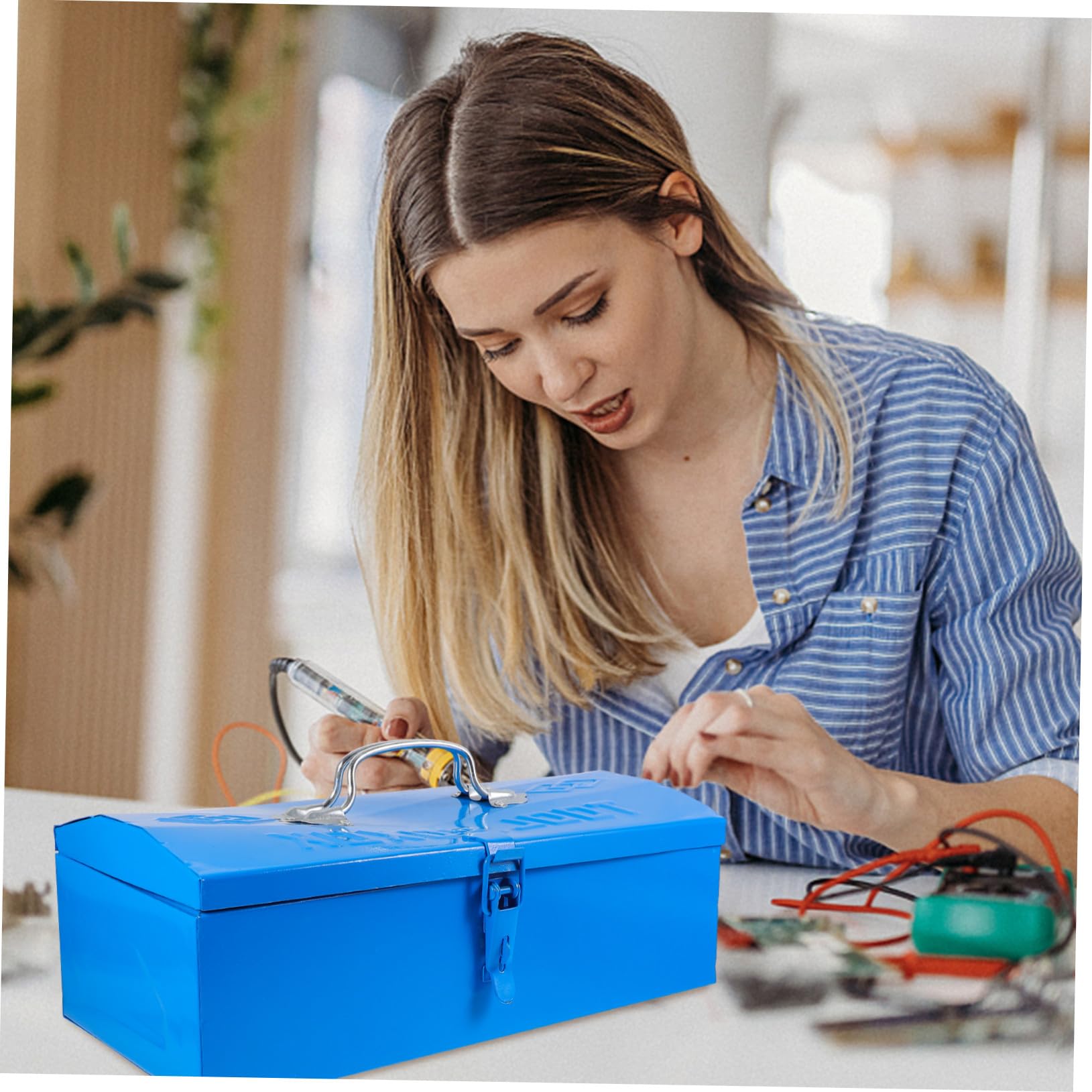 Cassetta Attrezzi in Ferro Blu, Organizer Portatile a Livello | Garage e Interni, Struttura Poco Deformabile, Contenitore per Utensili e Piccoli Componenti