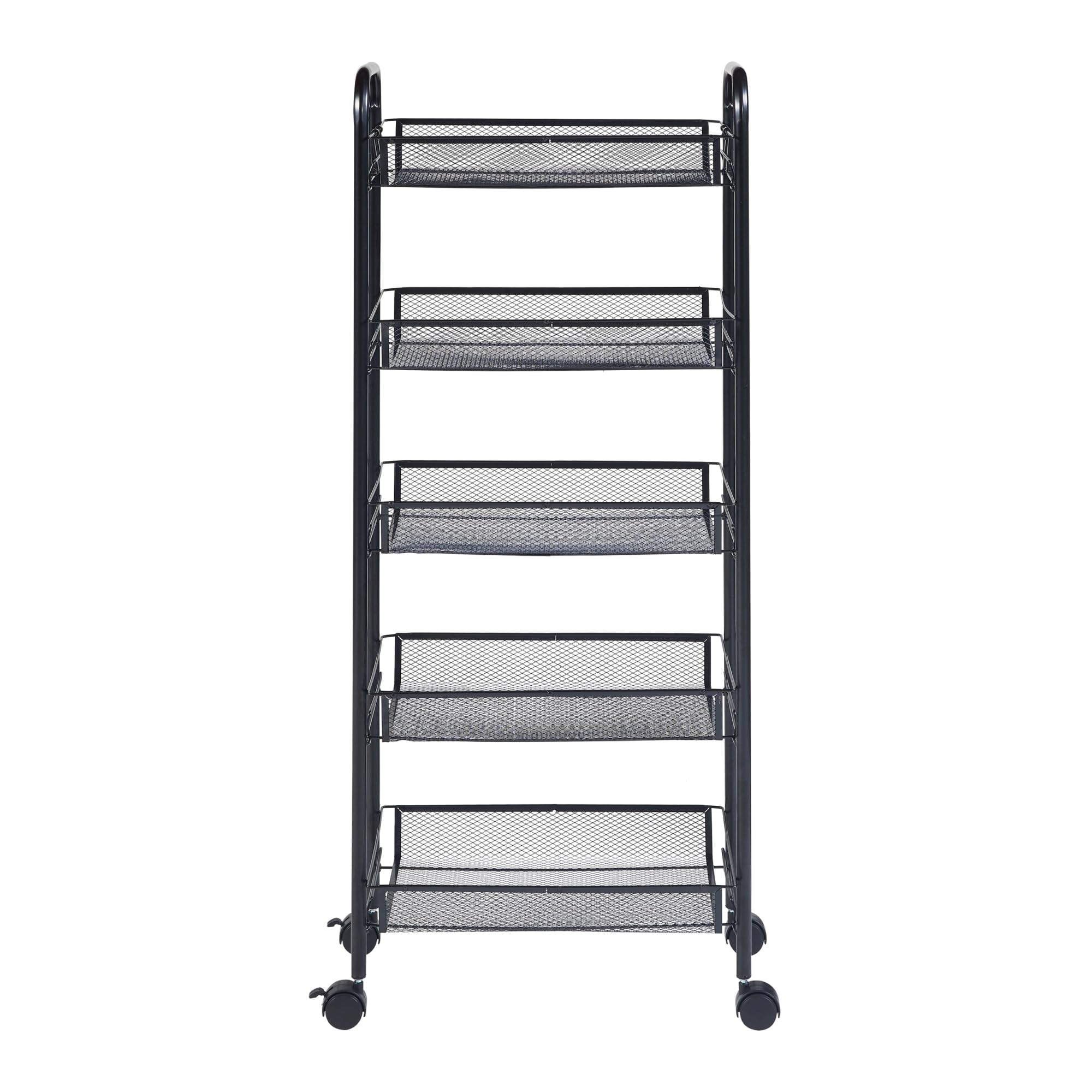 [en.casa] Carro de Servicio de 5 Niveles Verdulero con Paredes Perforadas y 5 Cestas Rectangulares Carrito de Cocina Baño con 4 Ruedas Acero 103x44x26 cm - Negro
