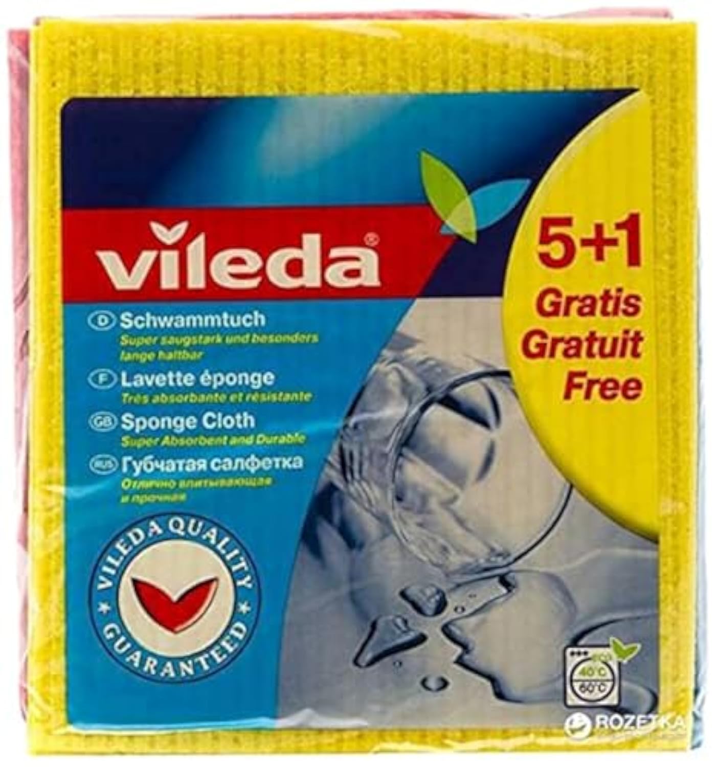 Vileda Sponge Cloth Cloth 5+1 Pcs Super Water-Absorbent 18 x 20cm