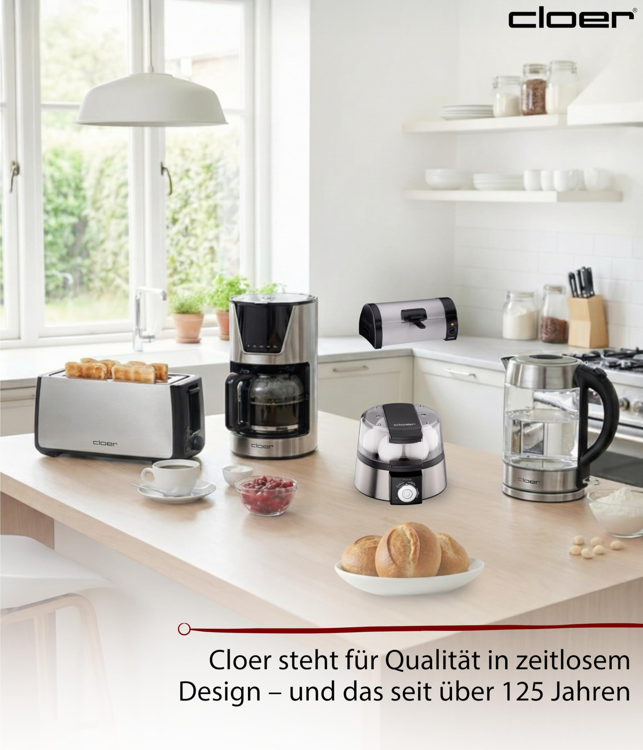 Cloer 3080 Brötchenbäcker zum Aufbacken von Brötchen, Kuchen oder Hefeteilchen 570 W, mattiertes Edelstahlgehäuse