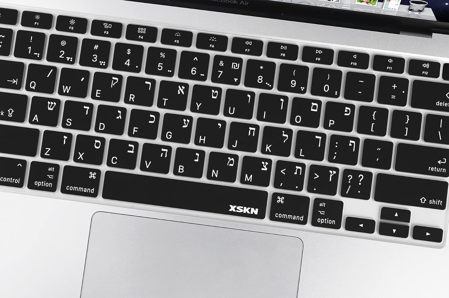 XSKN Israel Hebrew English Language Silicone Keyboard Cover Skin Compatible with 2020 New MacBook Air 13inch with Touch ID and M1 Chip A2337 A2179 Laptop Keyboard (US Layout, Black), LPK348HEBK