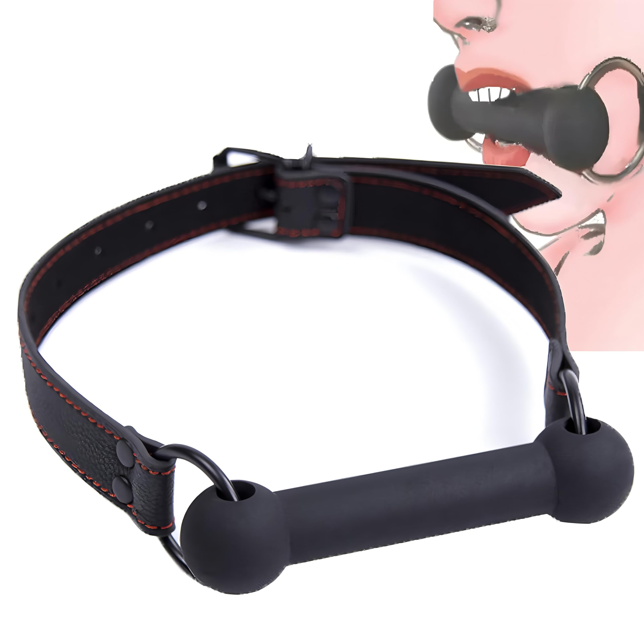 Leather Bondage Toys Faux Leather Open Mouth Gag with Silicone Bar, Bondage Restraints Bite Gag Adult Sex Toys，Bondage gags & muzzles，Mouth Gag，Sex Gag，Inflatable Gag，Gag Sex Toy