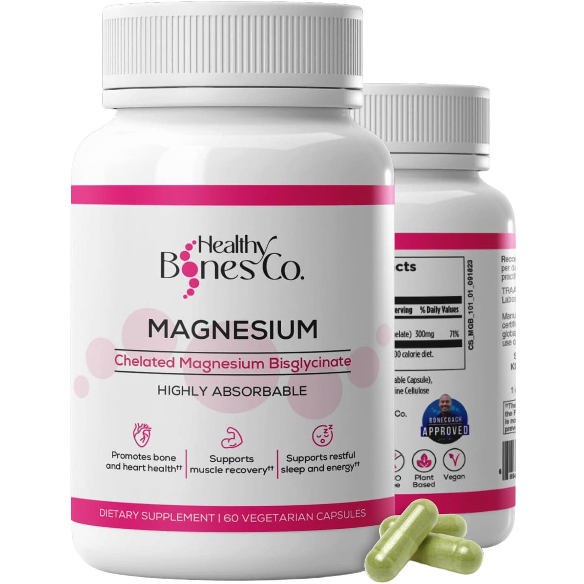Chelated Magnesium Bisglycinate Capsules 300mg - Highly Absorbable Formula, Muscle Recovery & Sleep, Bone & Heart Support Supplement - Bisglicinato de Magnesio - Vegetarian Capsules, 1 Month Supply