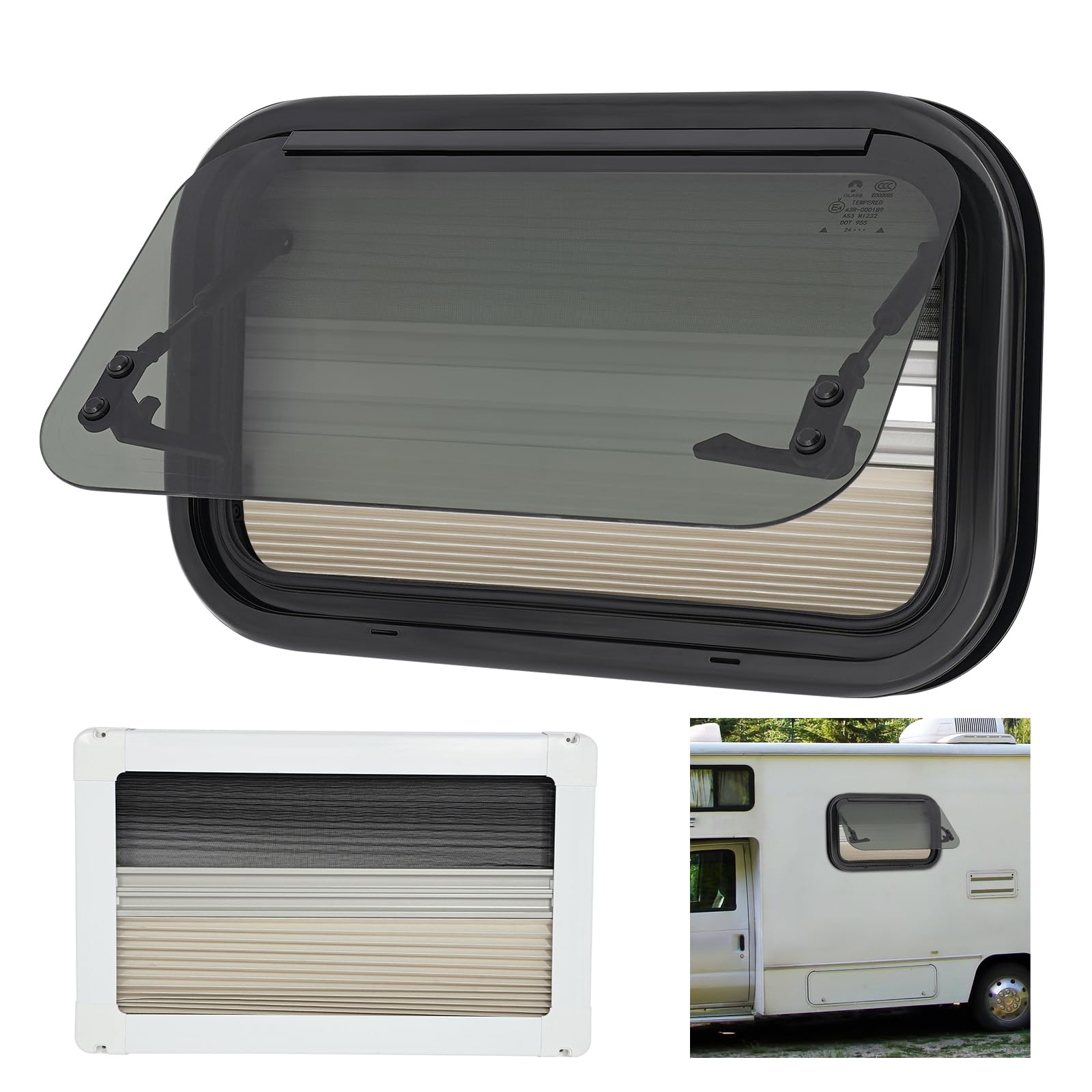Wohnmobilfenster Ausstellfenster inkl. Verdunklung Seitenfenster, Wohnwagen Fenster 85° RV Externes Push Fenster, Klappbares Ausstellfenster Camper (500x300mm)