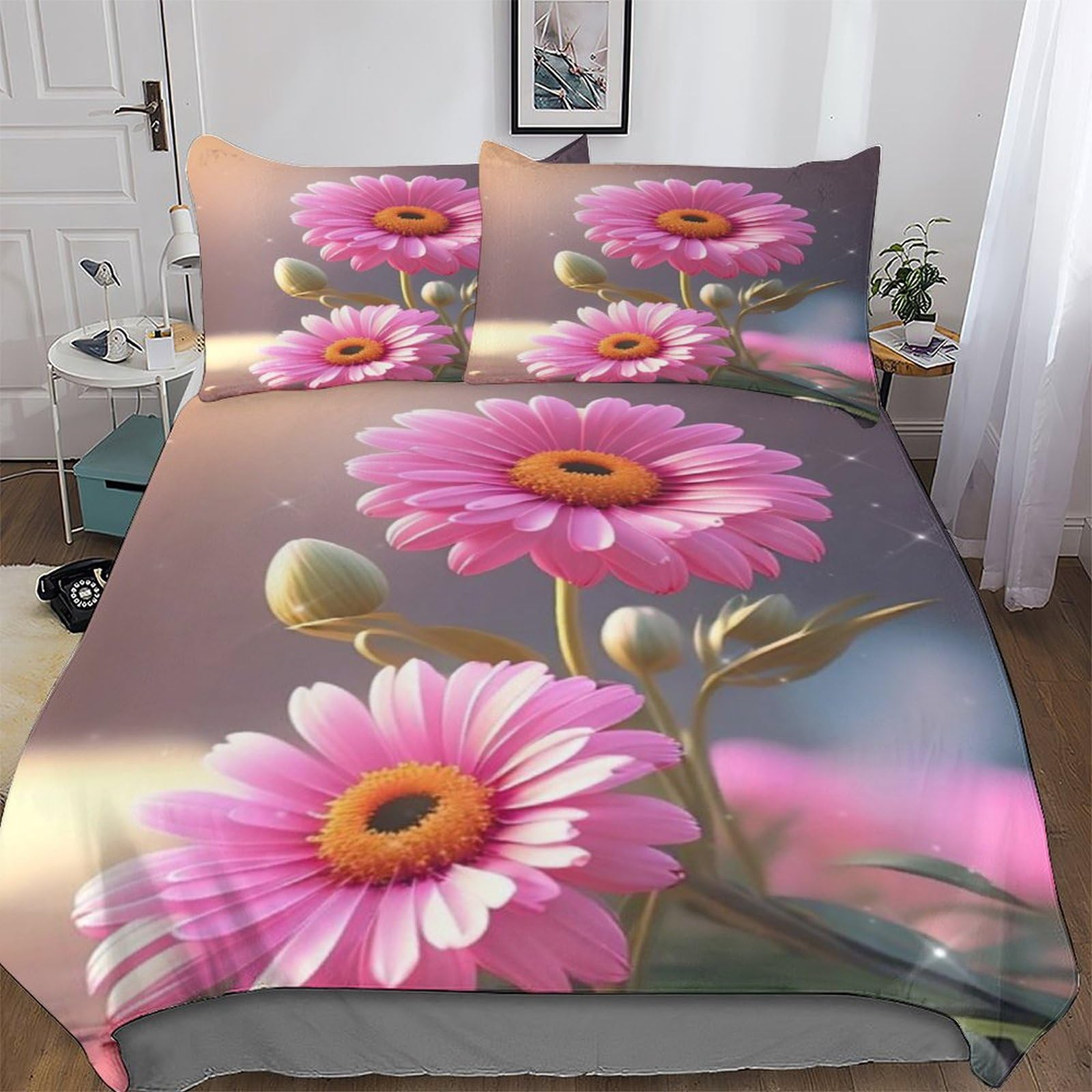 Parure de lit 3 pièces avec housse de couette fleurs 220x240cm lit King
