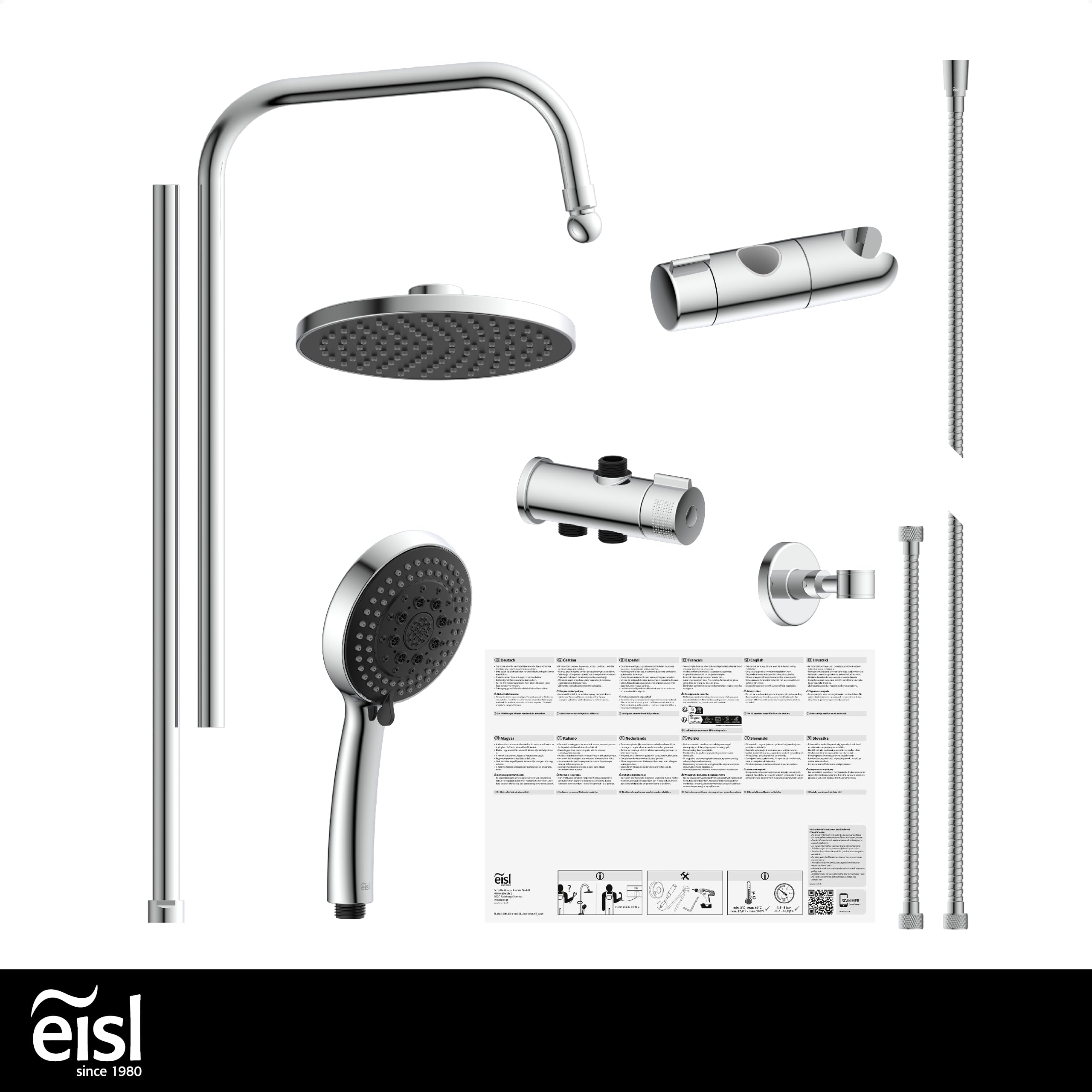 EISL Speed - Juego de ducha sin grifería, sistema de ducha sin grifo con alcachofa grande, juego de ducha para reequipamiento, ducha de mano con 8 funciones, kit de montaje completo y material de