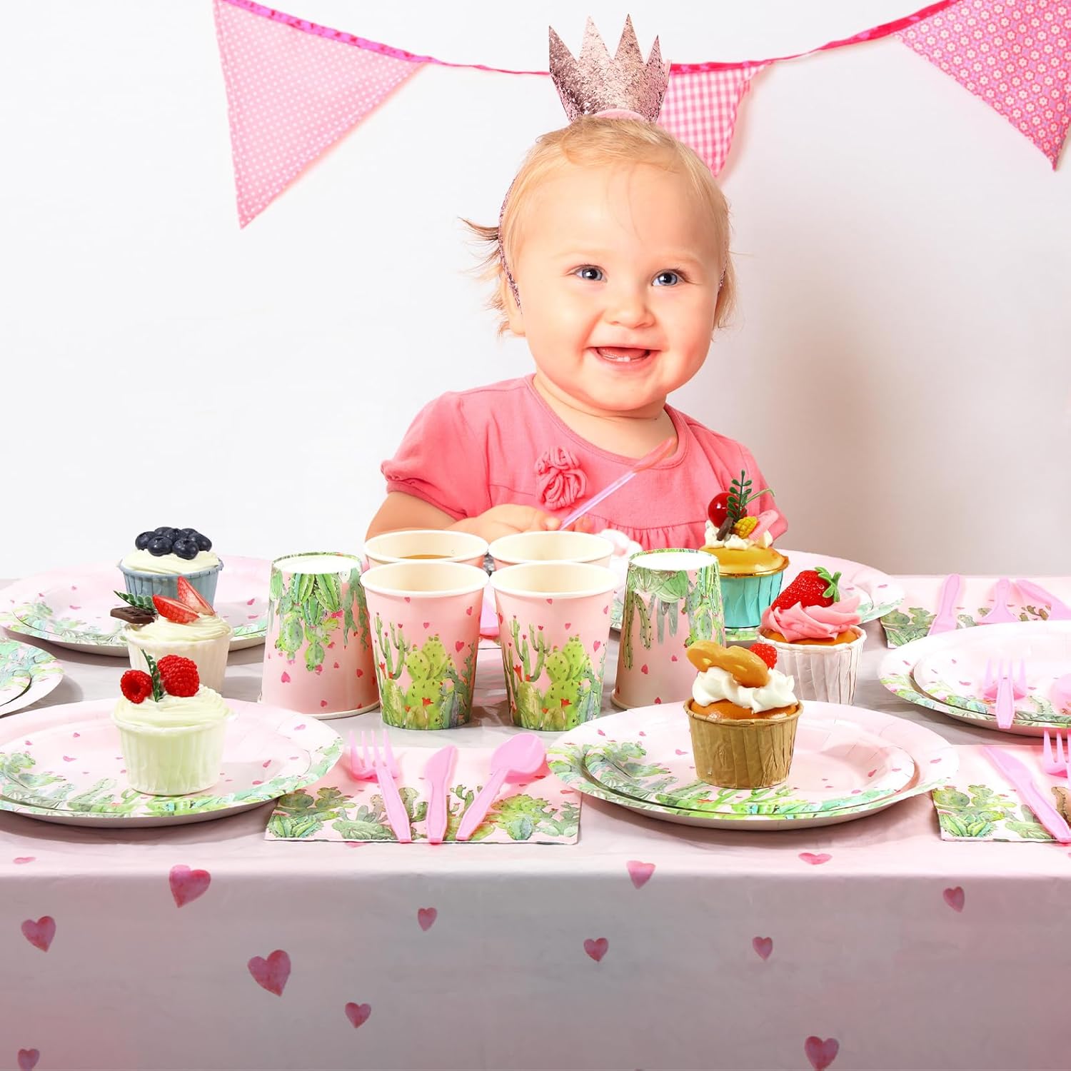 170 Pcs Cactus Party Decorations Supplies 24 Guest Cactus Party Set Disposable Tableware Paper Plate Cup Napkin Fork Knives Spoon for Fiesta Celebration Birthday Taco Decoration (Pink)