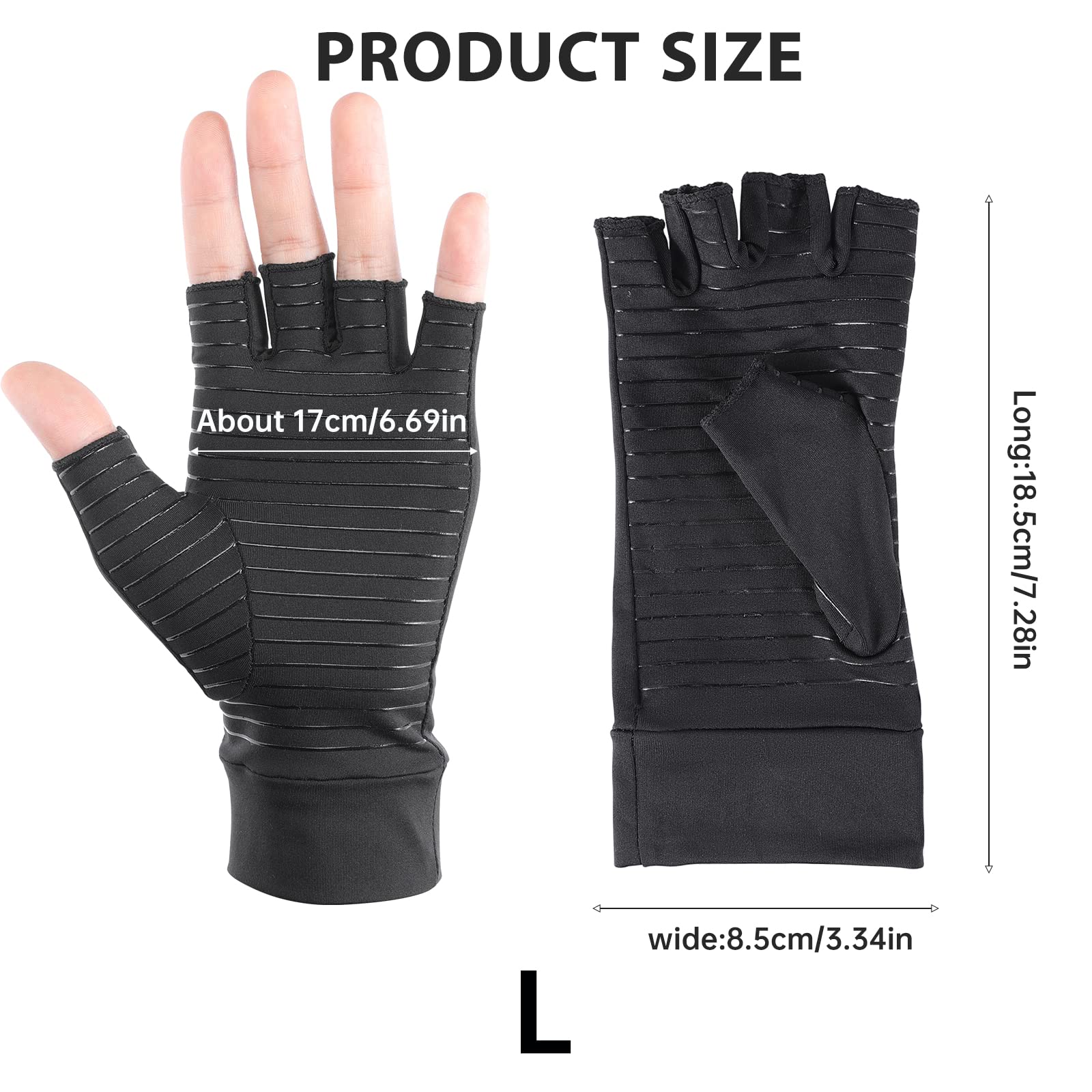 XWCHASA Copper Compression Gloves, Fingerless Design Copper Infused Gloves for Unisex Arthritis Gloves - Image 2