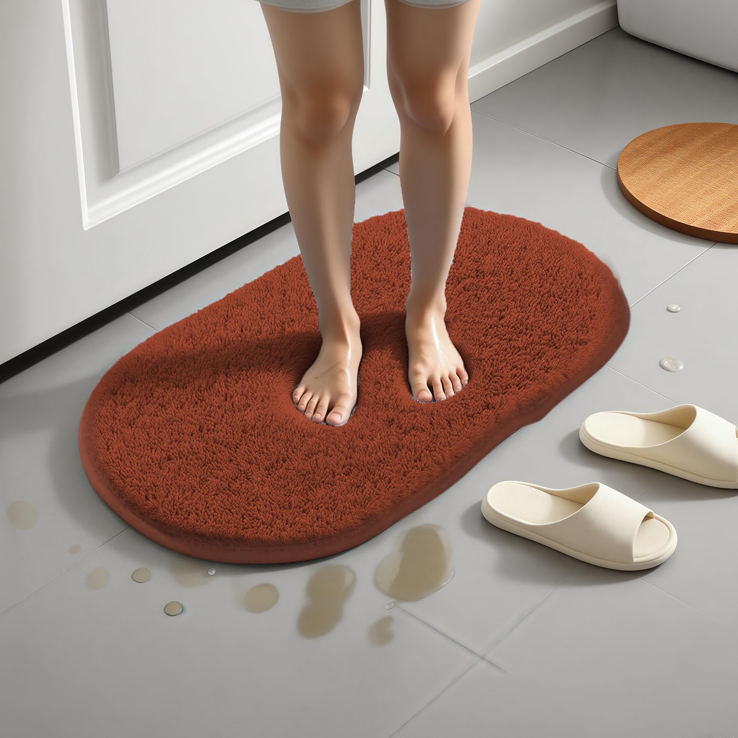 1 Pcs Plush Oval Area Rug - Absorbent Durable Rug for Entryway, Bathroom & Bedroom Decoration
