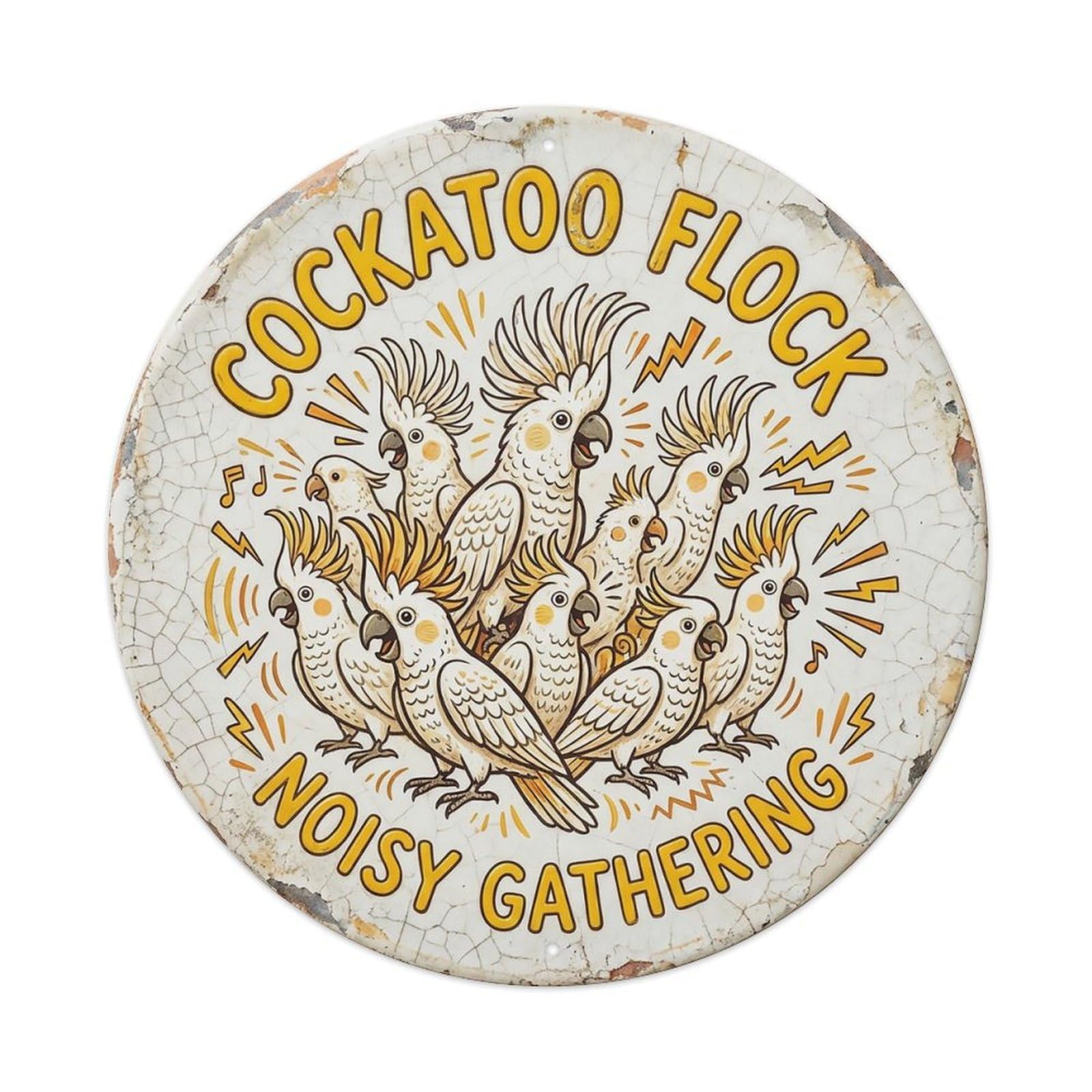 Cxhjca 8X8inch(20X20cm) Cockatoo Flock Noisy Gathering Metal Tin Sign