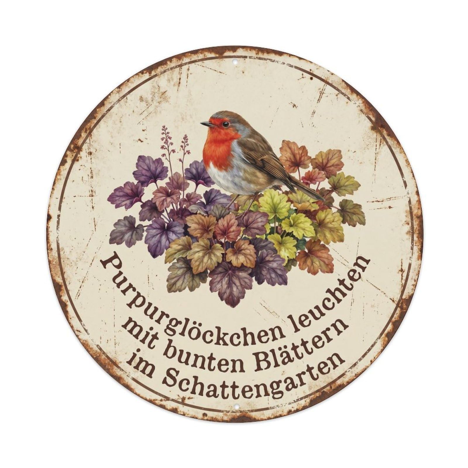 Robin Bird Garden Quote Heuchera CircleMetal Tin Sign