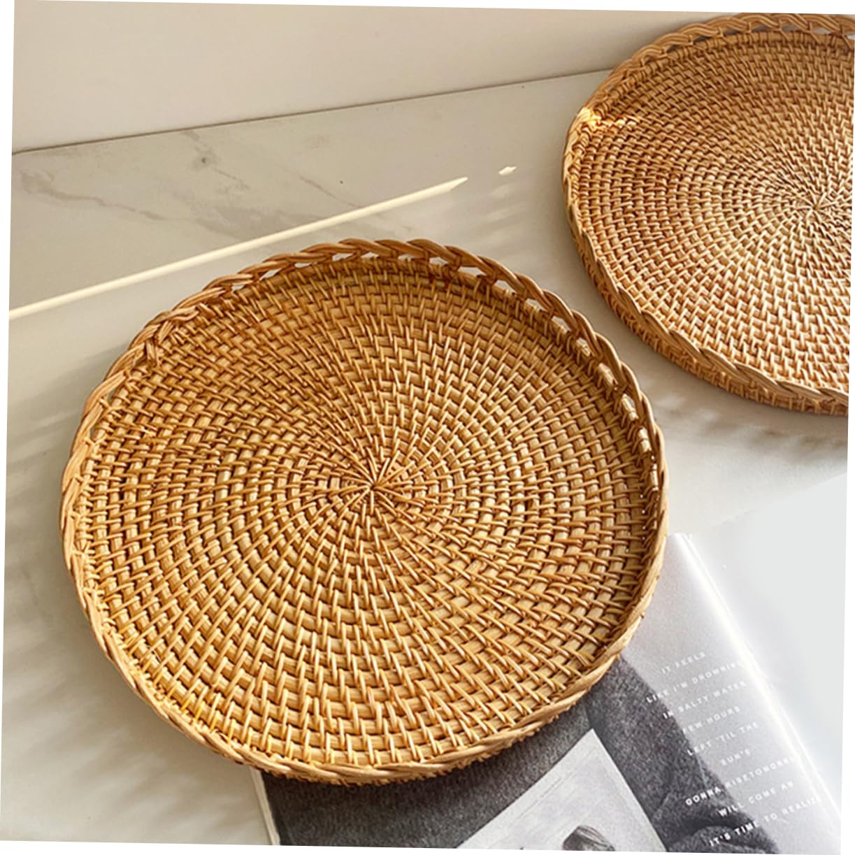 Unomor Rattan Lace Fruit Plate Woven Storage Basket Storage Baskets Bread Basket Food Tray Snack Tray Storage Rack Kitchen Food Serving Holder Home Storage Basket Sundries Storage Basket