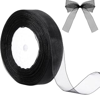 4/5 Inch Black Sheer Organza Ribbon, 49 Yards Chiffon Fabric Mesh Ribbon for Flower Bouquet, Bows Crafts Gift Wrapping Wedding, Christmas Halloween Decoration