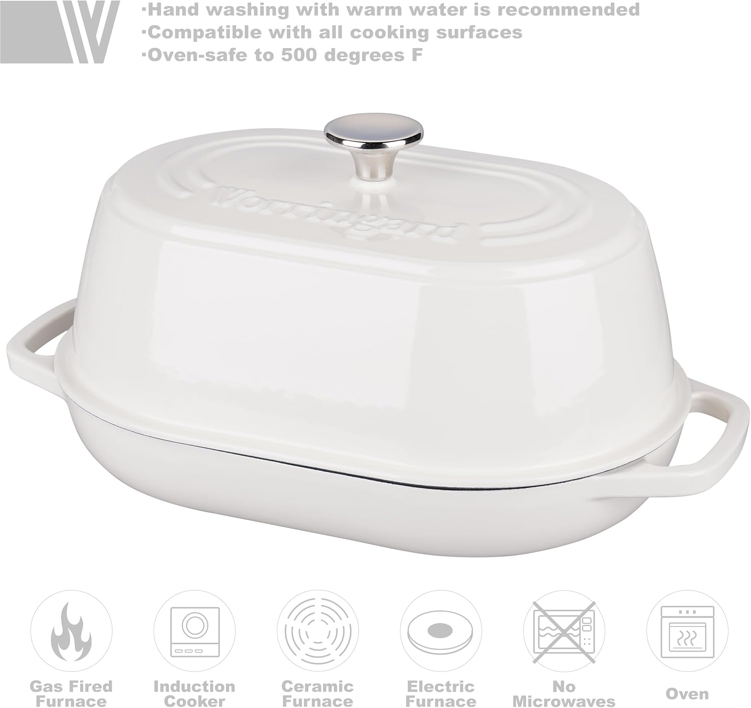 Enameled Cast Iron Dutch Oven Pot with Dome Lid, Oval Bread Oven for Homemade Sourdough Bread Baking, Oven Safe up to 500°F, 6 Quart, White - Image 3