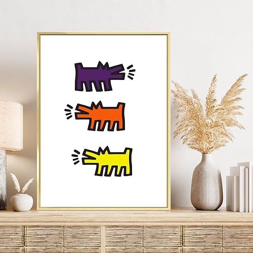 GLODD Keith Haring - Arte de pared, lienzo de perros ladrando, arte de línea negra, colores surtidos, 8 x 10 pulgadas